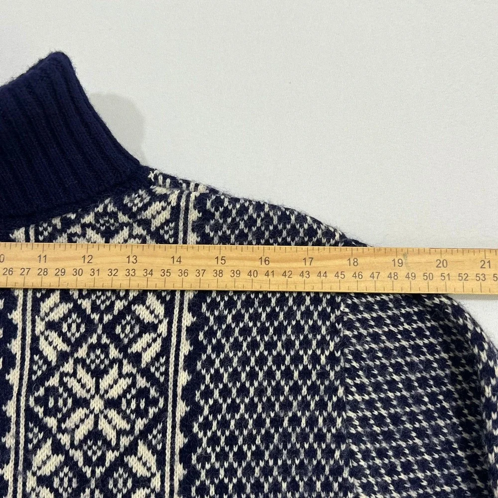 Vtg Alps Knitmeister Fair Isle Sweater Mens L Navy White Snowflake Turtleneck - Picture 9 of 10